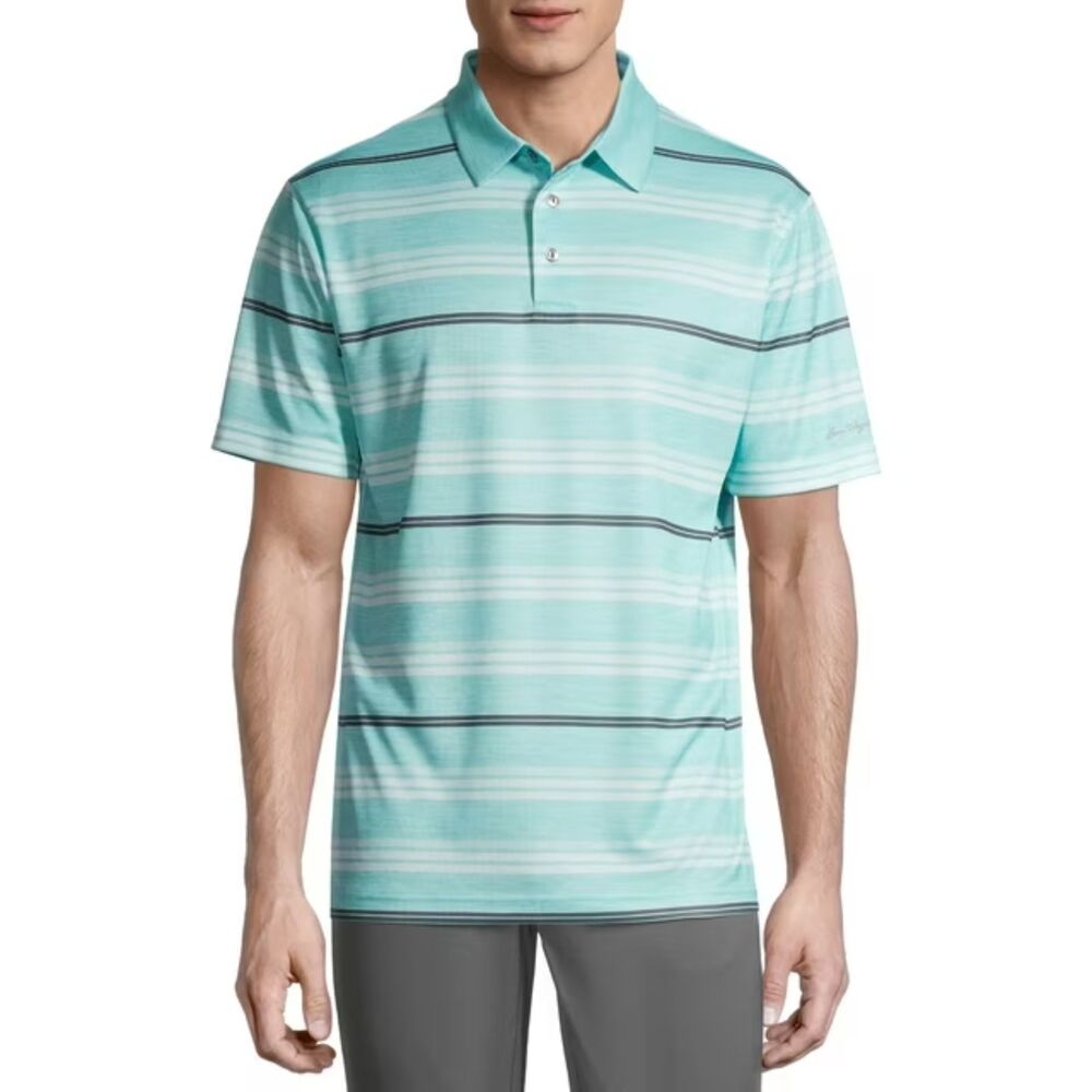 Ben Hogan Mens Polo 3XL Aqua‎ Blue Striped Performance Golf Active Classic Fit